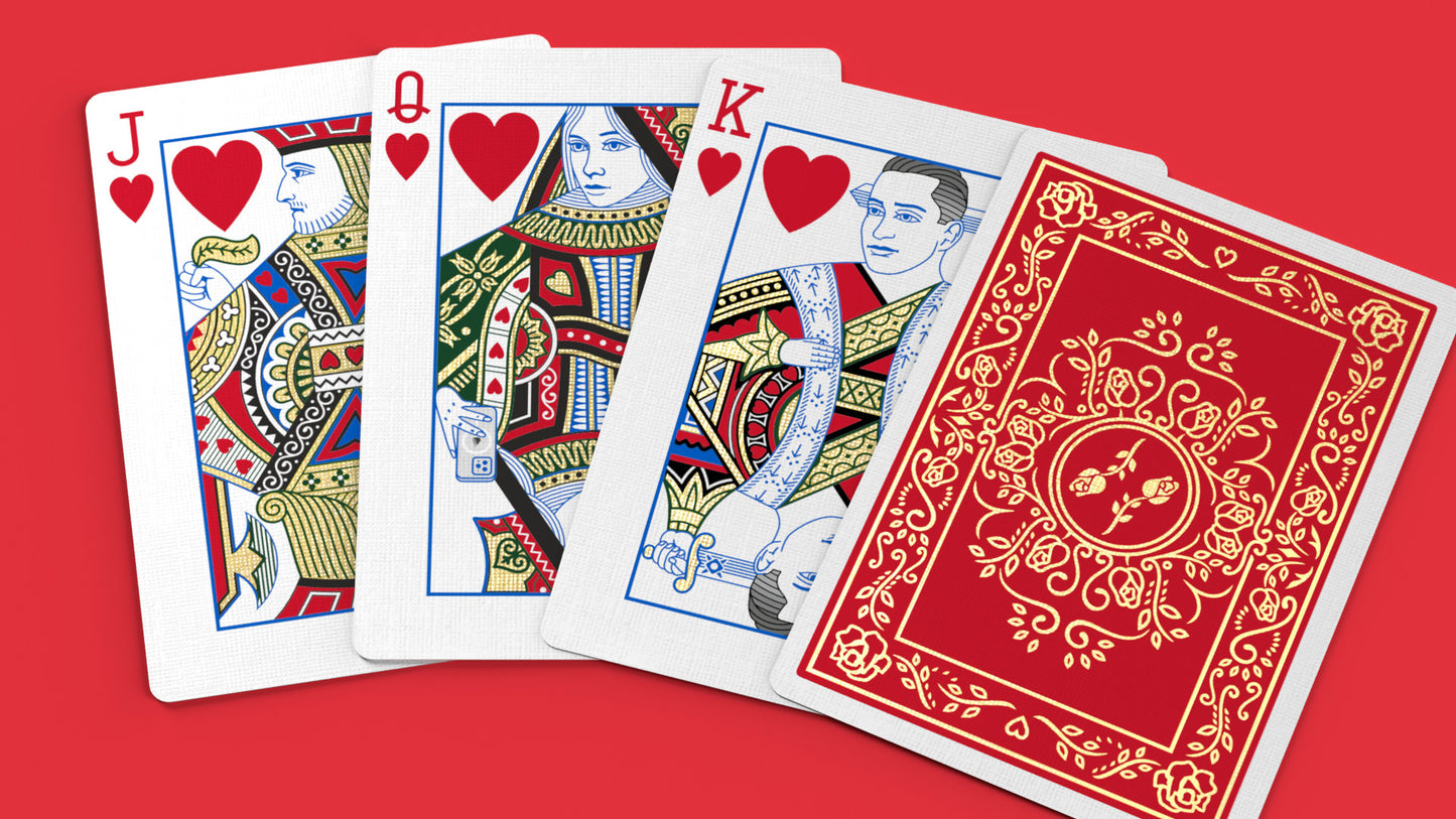 Red Roses Gold Foil Playing Cards Hearts Courts
