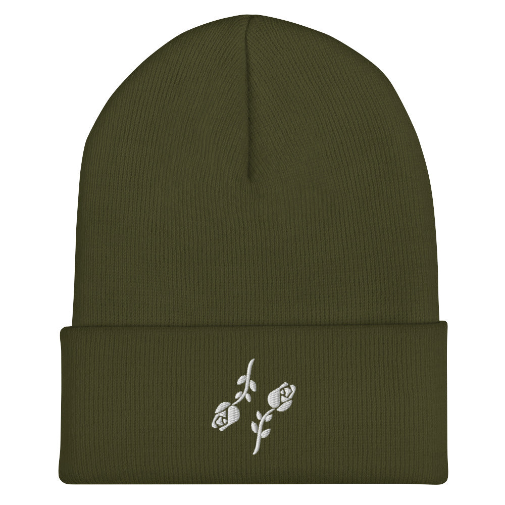 Black Roses Cuffed Beanie