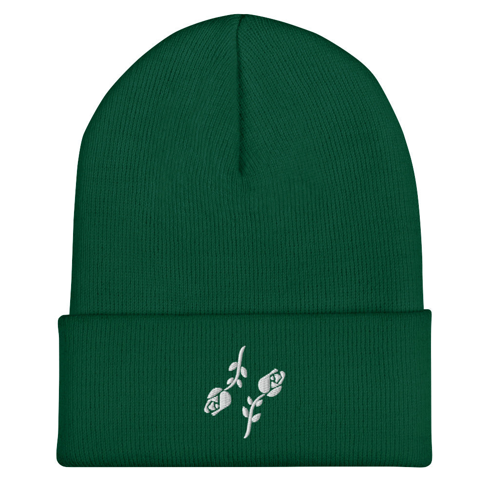 Black Roses Cuffed Beanie