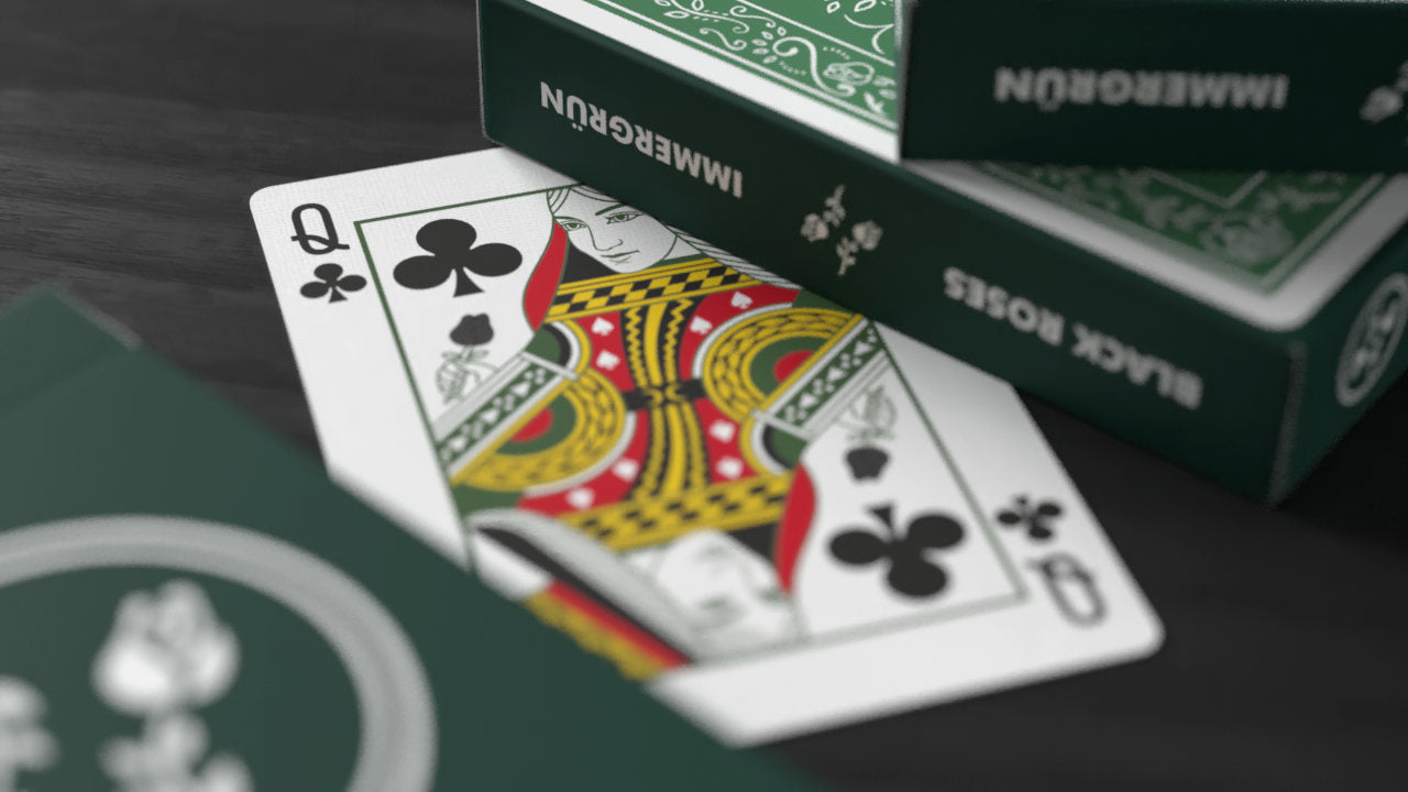 Black Roses Immergrün Playing Cards Queen of Clubs