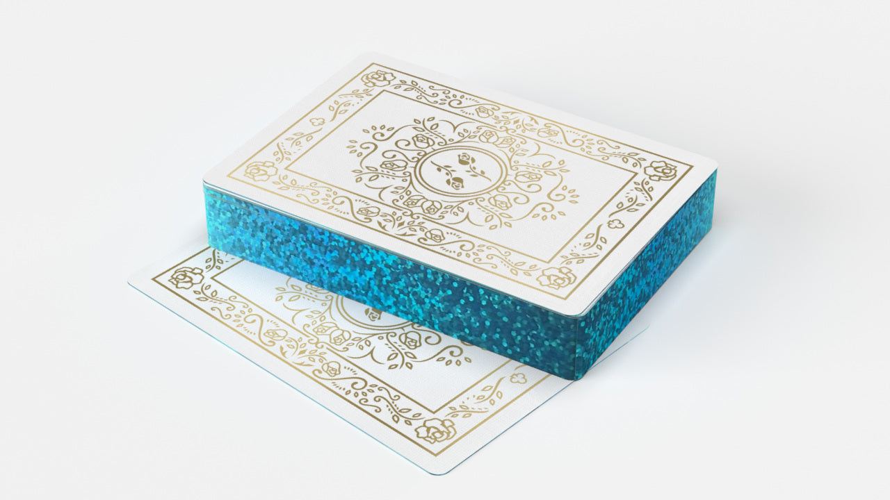 Blue Gilded Black Roses White Gold Foil Playing Cards