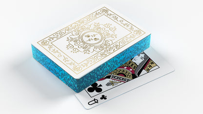 Blue Gilded Black Roses White Gold Foil Playing Cards Queen of Clubs