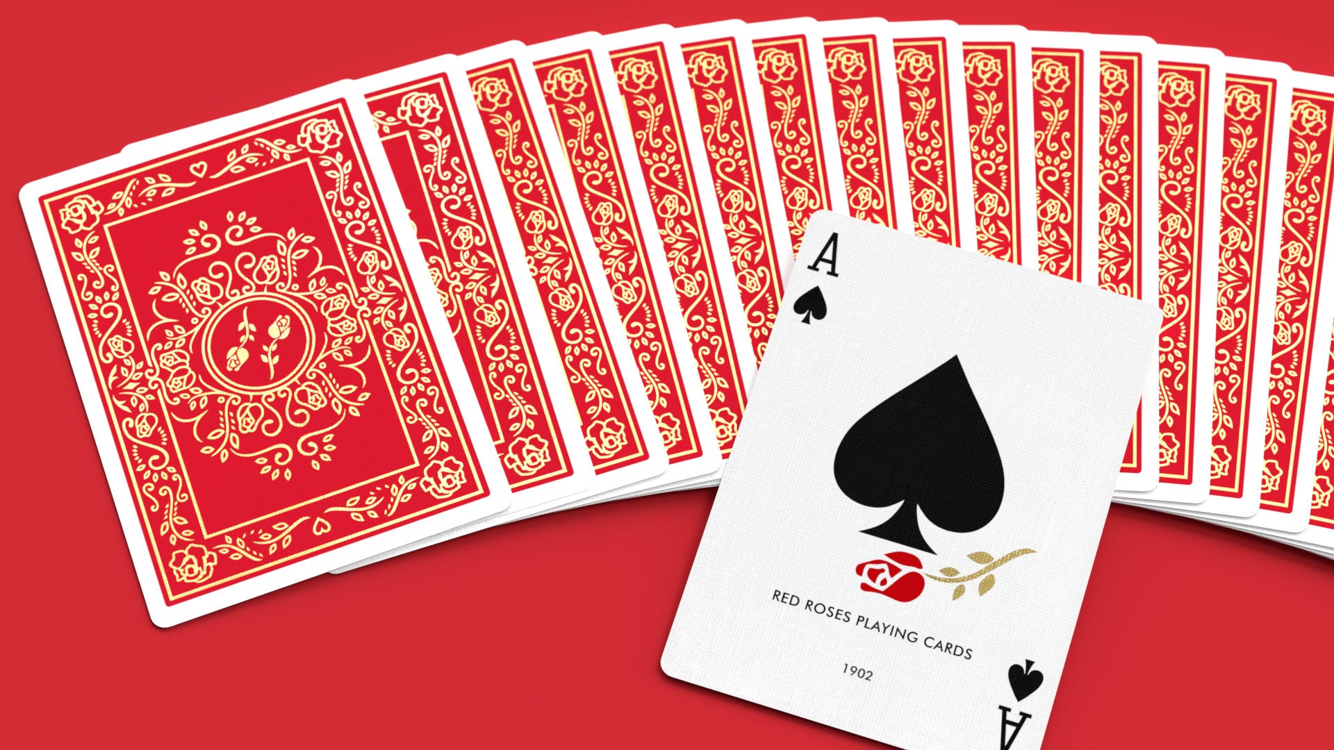 Red Roses Gold Foil Playing Cards Ace of Spades