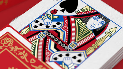 Red Roses Gold Foil Playing Cards Queen o Spades