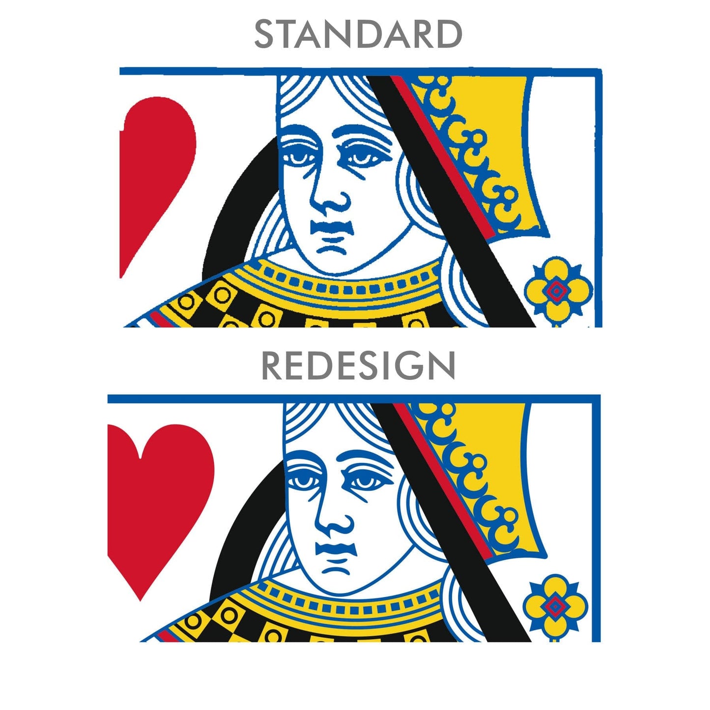 Detail view of redrawn Queen of Hearts playing card vector template.